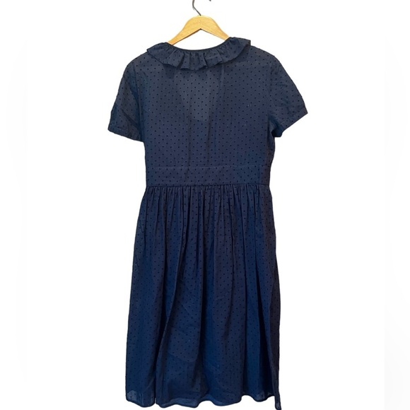 J. Crew Wrap Midi Dress Short Sleeve Nautical Swiss Dot Womens Sz 10 Navy Blue - Picture 7 of 8